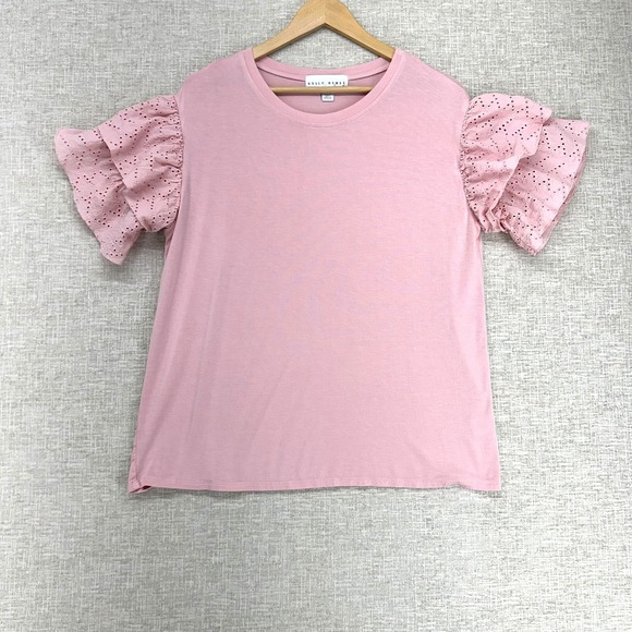 Kelly Renée Tops - Kelly Renée Shirt Womens Large Pink Eyelet Ruffle Flutter Sleeve Knit Top